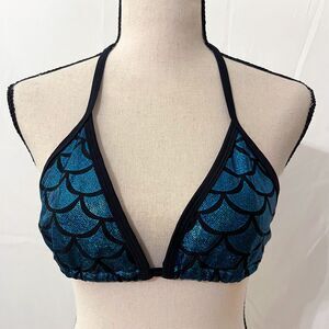 Living Dead Clothing Mermaid Bikini Top – Teal Foil Triangle Goth Swimwear